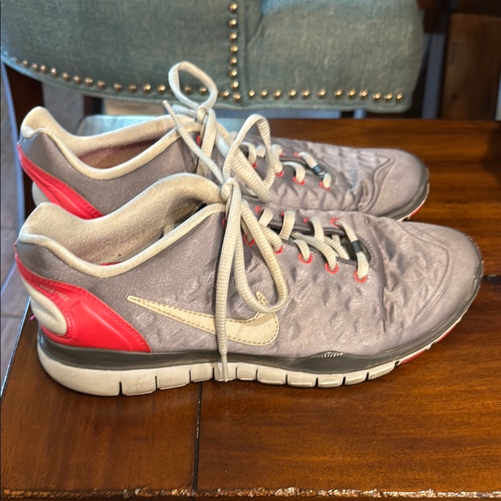 Nike Gray and Pink Free Train Athletic Shoes